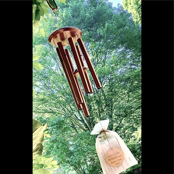 30” Wind chimes with oak top & oak clacker, copper tubbing & bronze dragonfly - Picture 7 of 11